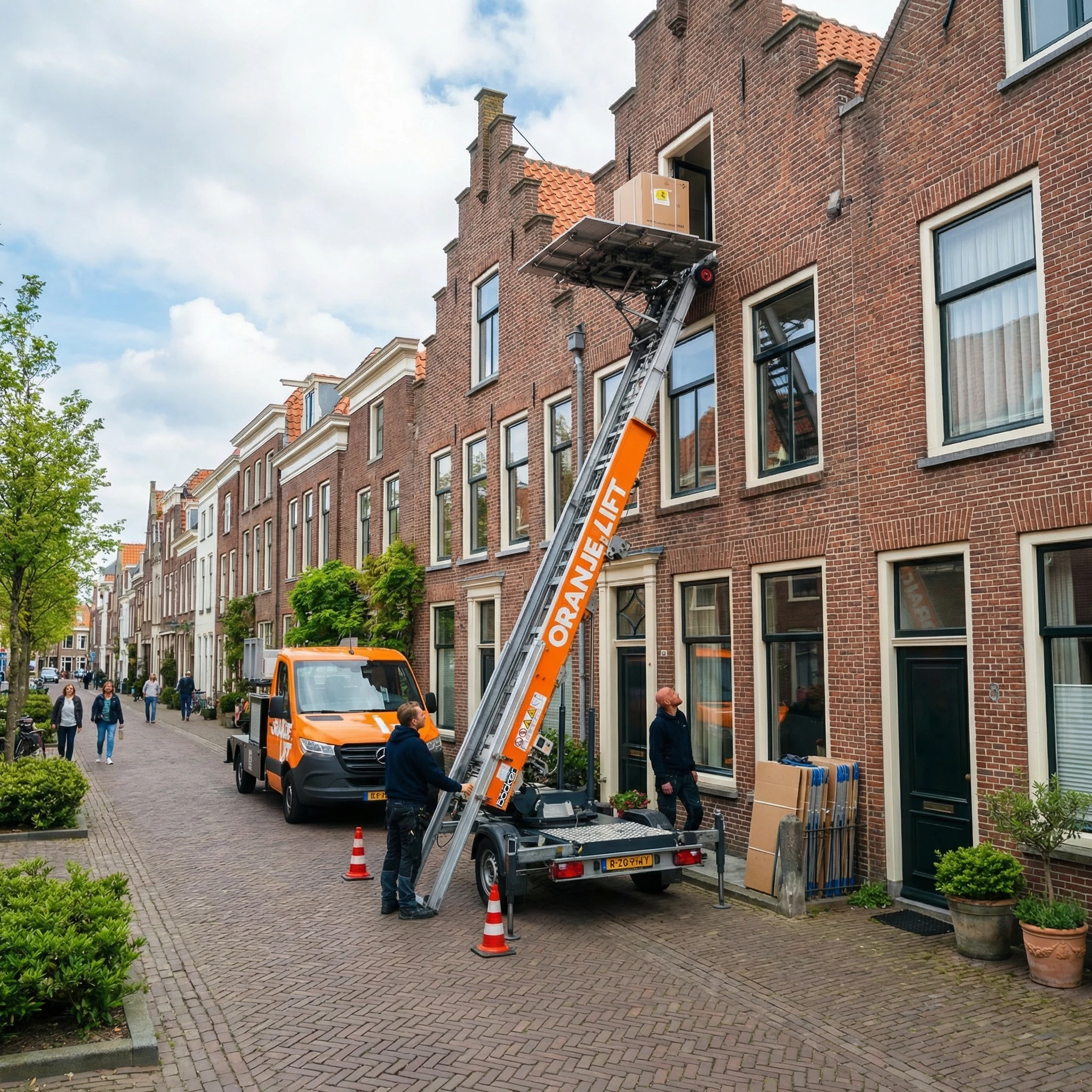 Aanhangerlift in gebruik bij woning in Arnhem